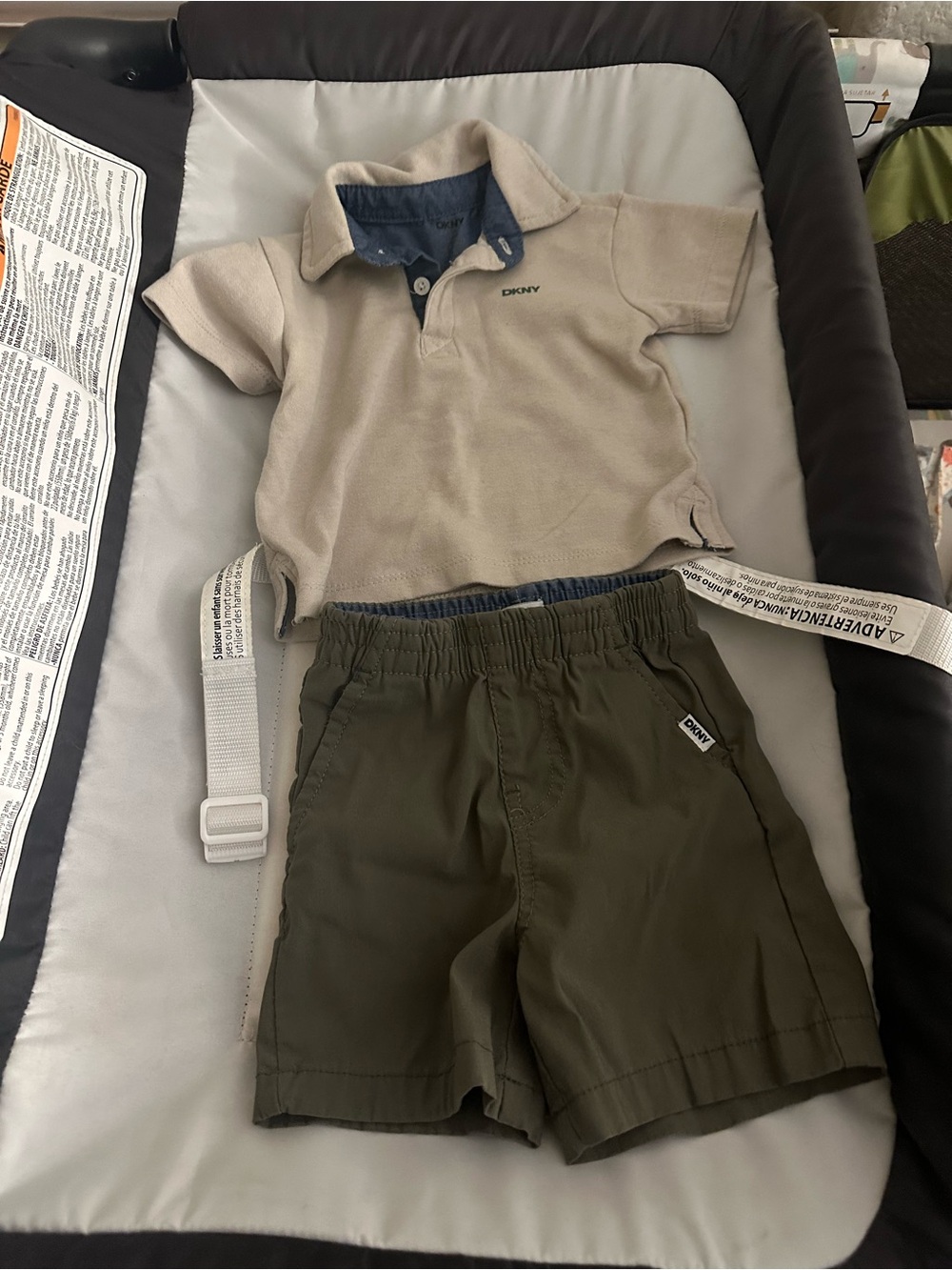 DKNY baby boy Borge Polo Shirt and Olive Green Shorts Set size 12 months